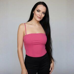 Half Heart ✦ Pink Cropped Corset Tank Top ✦ Boning Stretch Adjustable Straps M